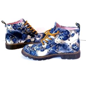 Floral Blue Ankle Boots